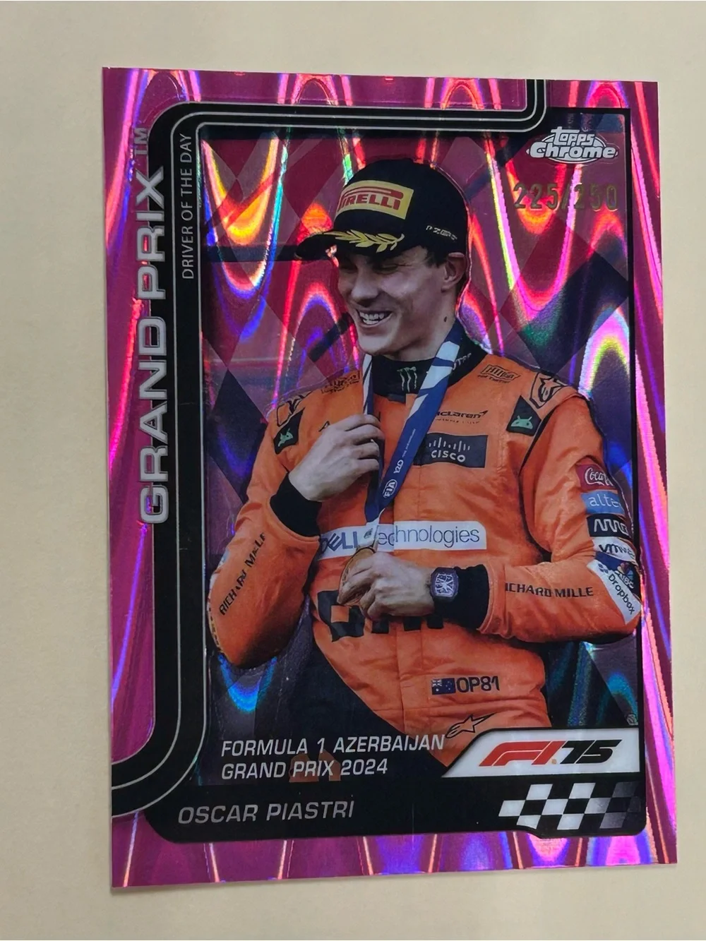 Topps Chrome Kids Trading Card - Pink Holographic with Orange Racing Suit